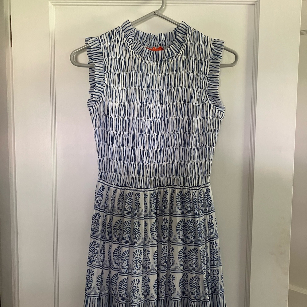 Oliphant Blue Sleeveless Smock Maxi Dress